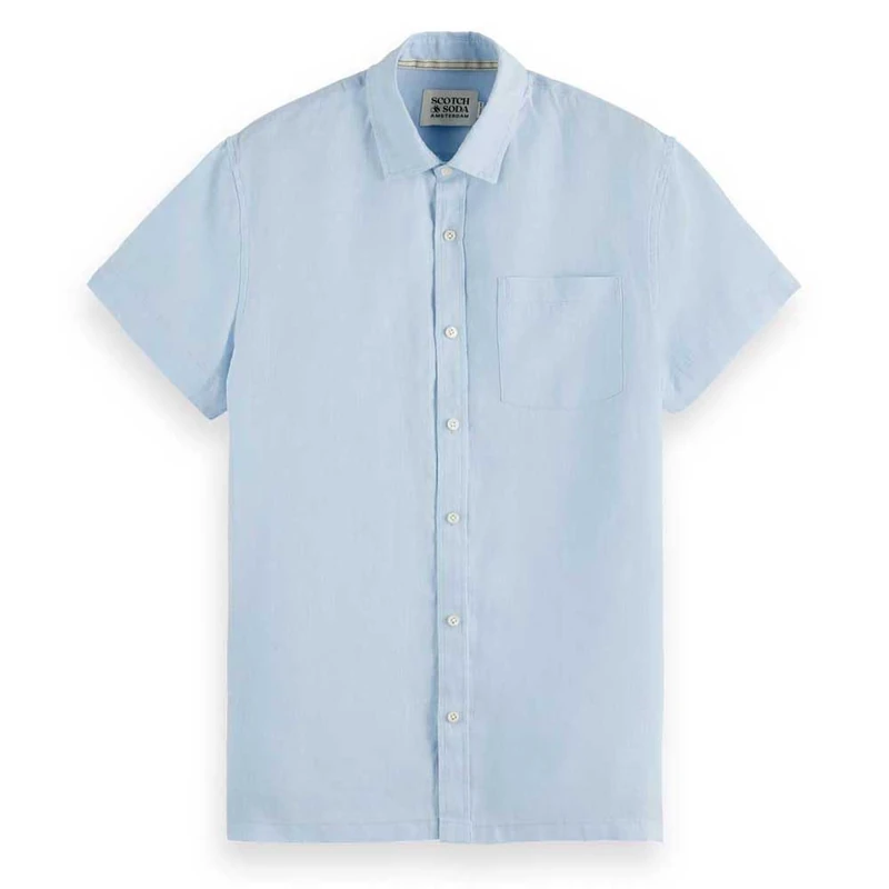 Scotch & Soda Men's Linen Ss, Shirting Blue, XXL