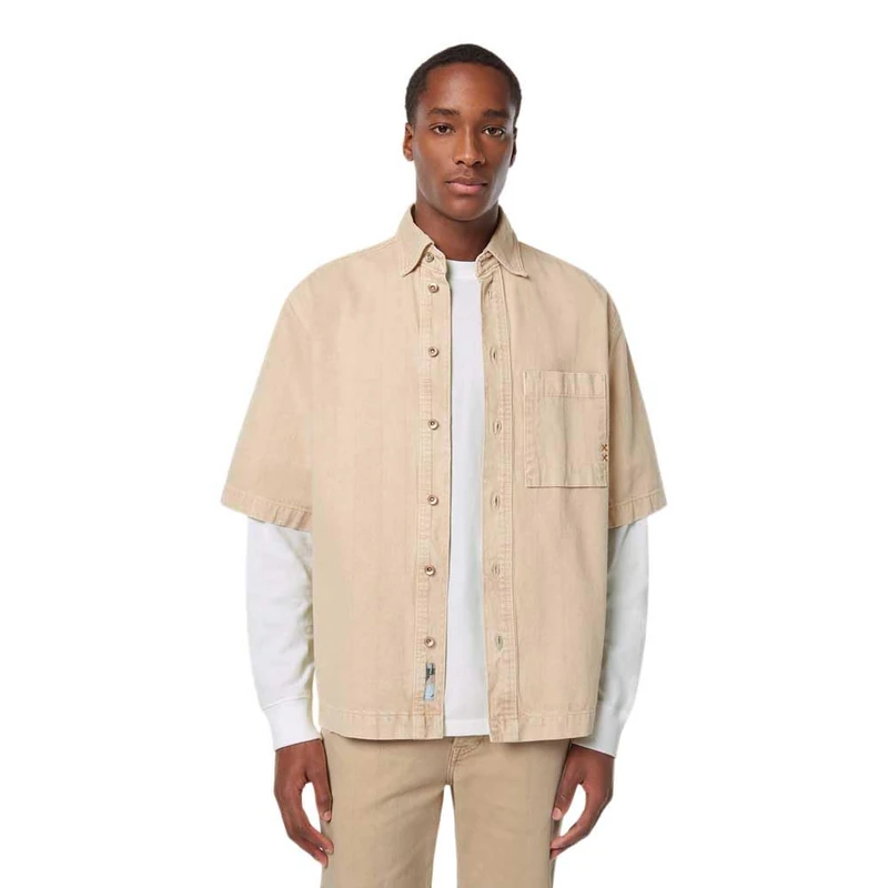 Scotch & Soda Short Sleeve Washed Denim Shirt — Garment Dye Colours, Desert Sand 270, L