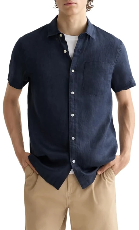 Scotch & Soda Men's Linen Ss Shirt, Night, L