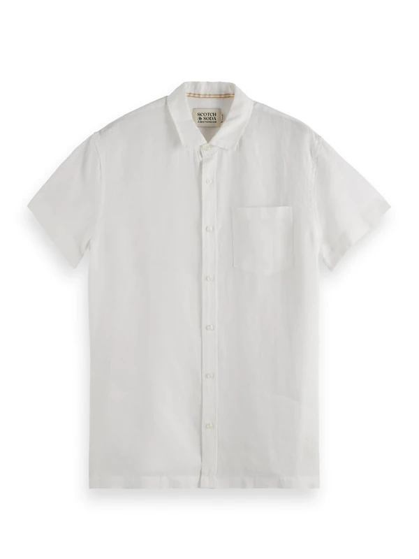 Scotch & Soda Men's Linen Ss Shirt, White, XXL