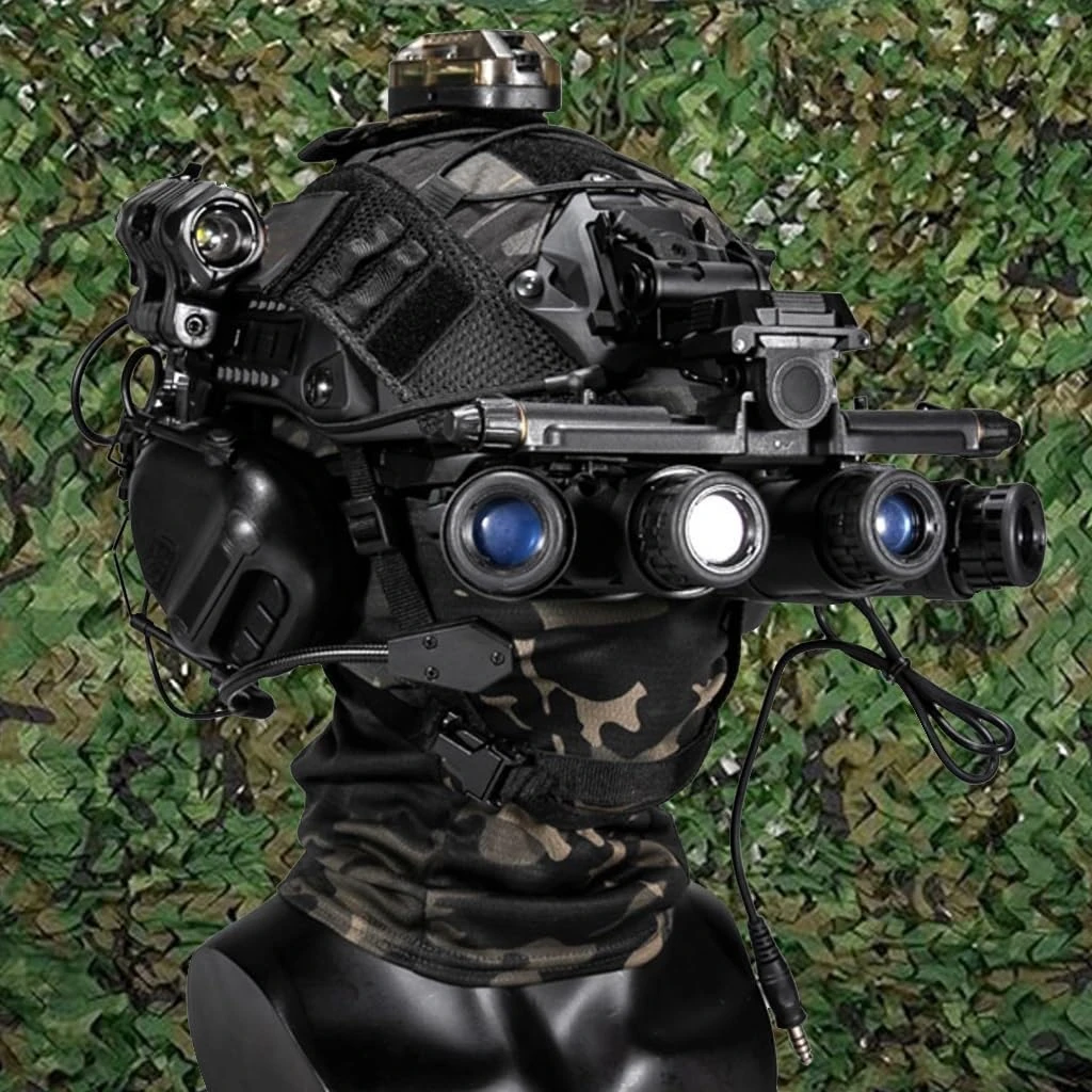 With Tactical Headset And Binoculars Model, Face Shield And Goggles, Flashlight, Signal Light, NVG Bracket For Airsoft Shooting And Hunting Game Fast Paintball Helmet Set(BK)