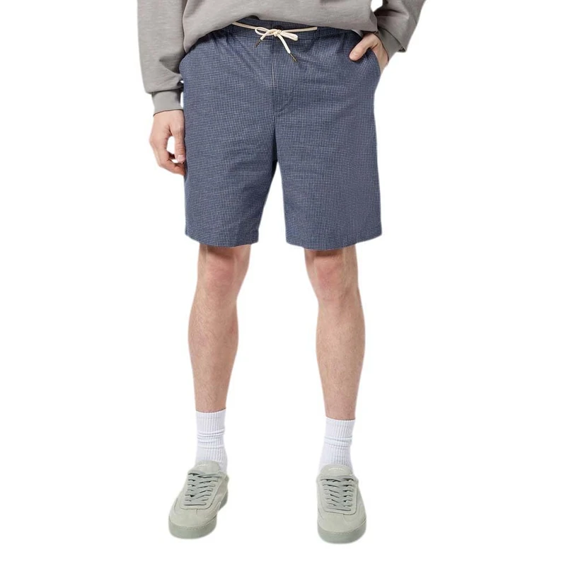 Scotch & Soda Men's Fave-Relaxed fit Yarn-Dyed Cotton-Linen Bermuda Short, Atlantic Blue Mini Check, 33W