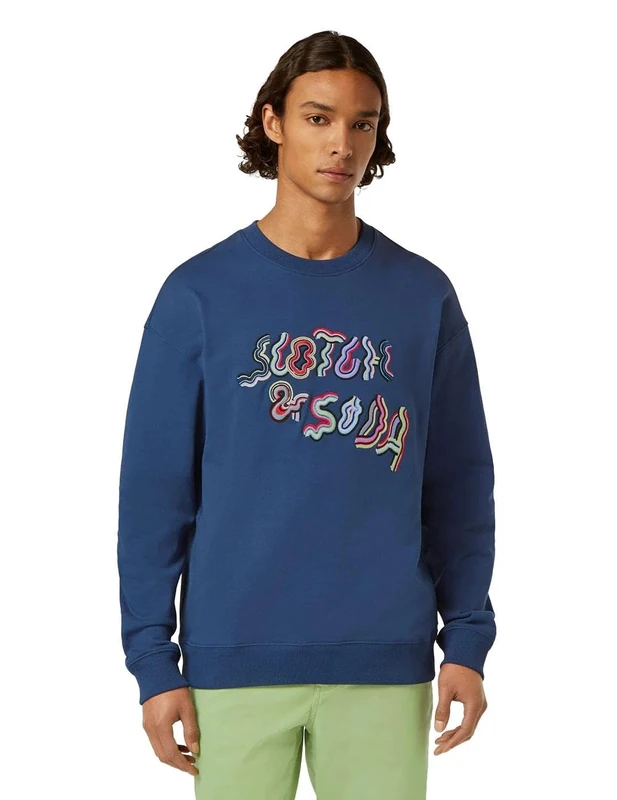 Scotch & Soda Men's Relaxed-fit Embroidered Sweatshirt, Atlantic Blue, L