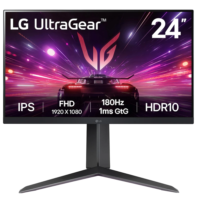 LG Ultragear Gaming Monitor 24GS65F, 24 Inch, 1080p, 180Hz, 1ms, IPS Display, HDR 10, NVIDIA G-Sync Compatible & AMD FreeSync, Smart Energy Saving, DisplayPort, HDMI