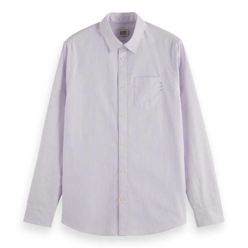 Scotch & Soda Men's Regular fit Striped Oxford Shirt, Bright Lavender, S