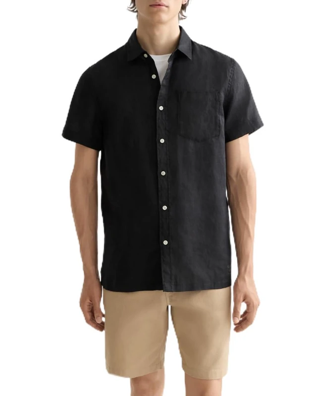 Scotch & Soda Men's Linen Ss Shirt, Black, L
