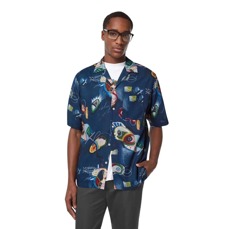 Scotch & Soda Men's Relaxed-Fit Ss Shirt, Abstract Island Night AOP, M