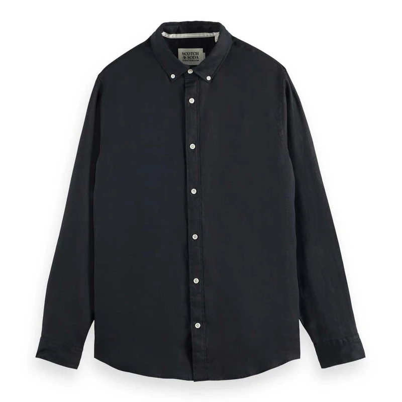 Scotch & Soda Core Linen Shirt LS Button-Down, Black 001, XXL