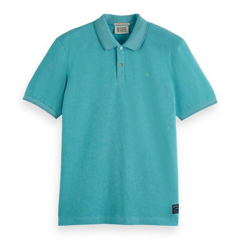 Scotch & Soda Men's Logo Polo Shirt, Sea Blue Melange, S