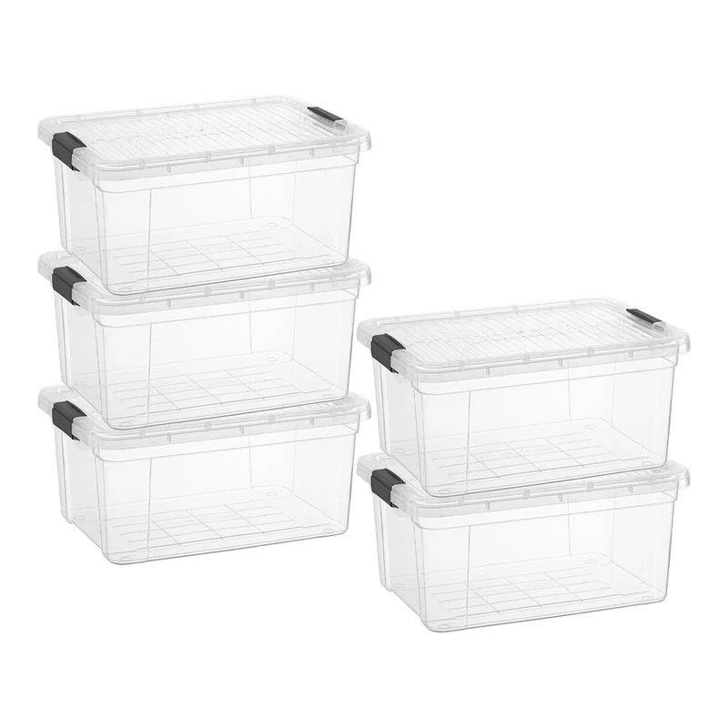 Superio Clear Storage Boxes with Lids, 20 Quart Plastic Container Bins for Organizing, Stackable Crates, BPA Free, Non Toxic, Odor Free, Organizers for Home, Office and Dorm, 5 Pack