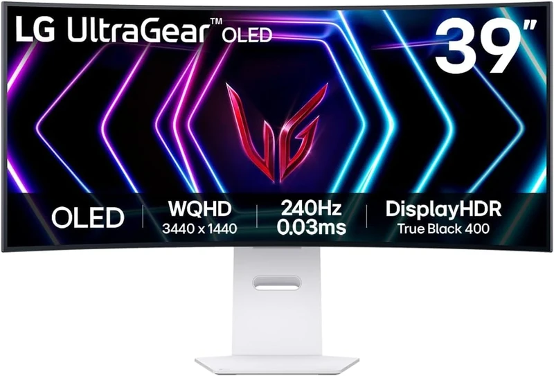 LG Ultragear Curved OLED Gaming Monitor 39GS95QE, 39 Inch, 1440p, 240Hz, 0.03ms, OLED Display, HDR 10, NVIDIA G-Sync Compatible & AMD FreeSync, Smart Energy Saving, DisplayPort, HDMI