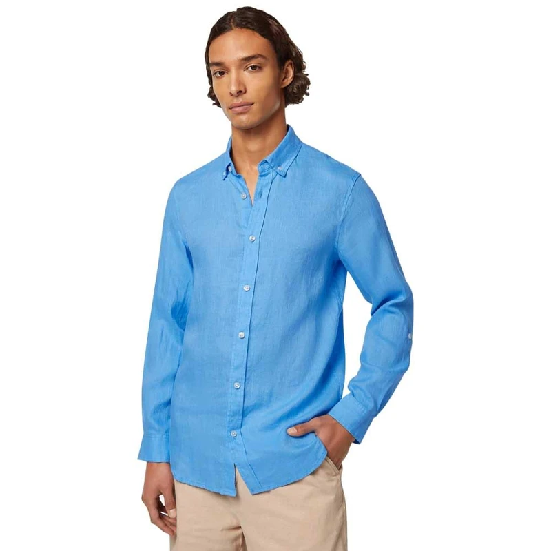 Scotch & Soda Men's Linen Button-Down Shirt, Aqua Blue, S