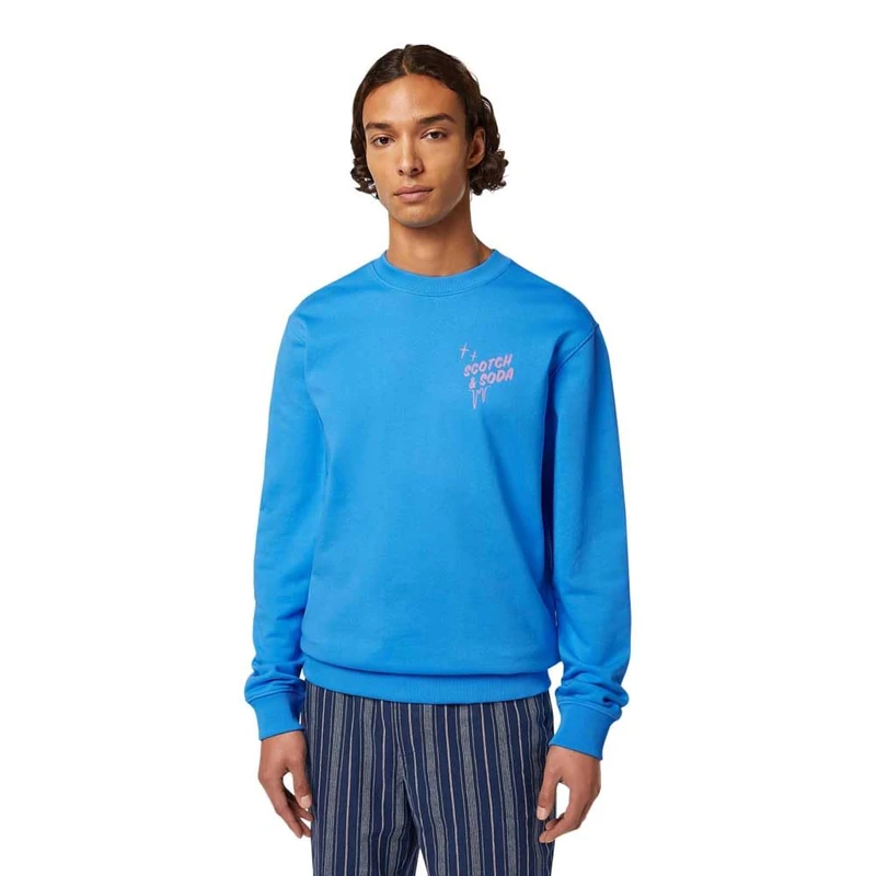 Scotch & Soda Men's Regular Fit Left Chest Logo Sweatshirt, aqua blue, L