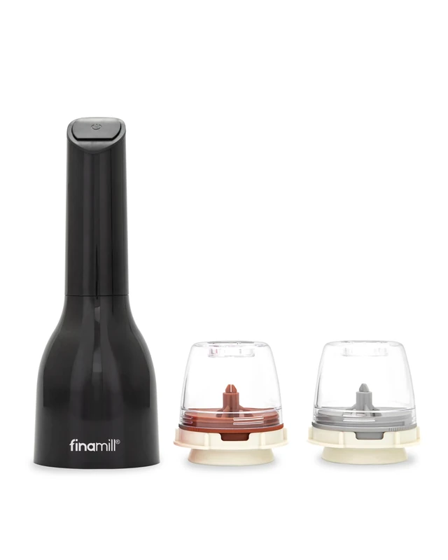 FinaMill GP803437-111MIB New ONE 3PC Grinder Set-Battery, Ceramic BPA-Free Plastic, Midnight Black