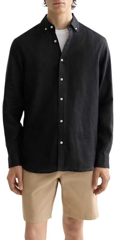Scotch & Soda Core Linen Shirt LS Button-Down, Black 001, L