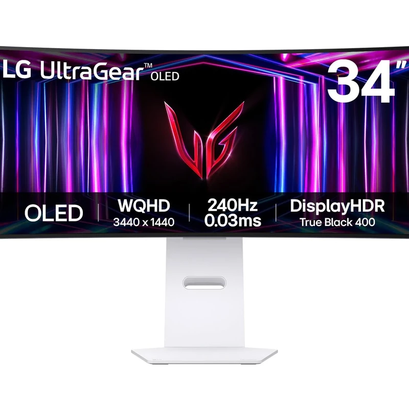 LG Ultragear Curved OLED Gaming Monitor 34GS95QE, 34 Inch, 1440p, 240Hz, 0.03ms, OLED Display, HDR 10,NVIDIA G-Sync Compatible & AMD FreeSync, Smart Energy Saving, DisplayPort, HDMI