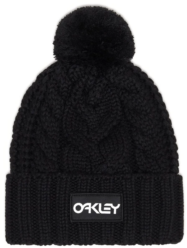 Oakley Women's Harper Pom Beanie, Black/White Logo, One Size - Image 1