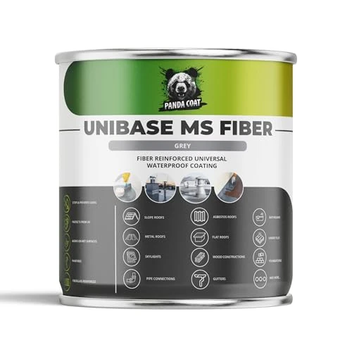 PandaCoat UniBase MS Fiber (1.2 kg) - Glass Fiber Reinforced sealant - Gutters, Balconies, Concrete, Wood, Plastic - for roof & Caravan Waterproofing - Liquid Plastic, UV-Resistant Fiber sealant
