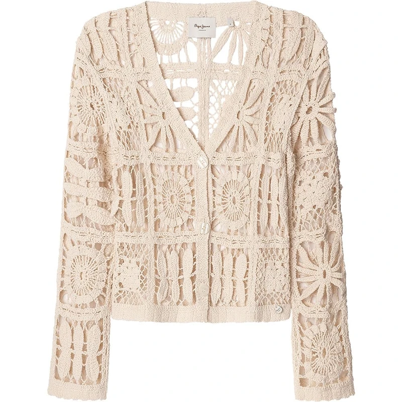 Pepe Jeans Women's OLYMPIA Sweater Cardigan, White(MOUSSE WHITE), XS