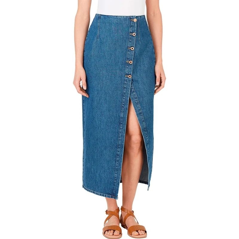 Pepe Jeans Women's MIDI SKIRT HW SLIT, Blue(DENIM), S