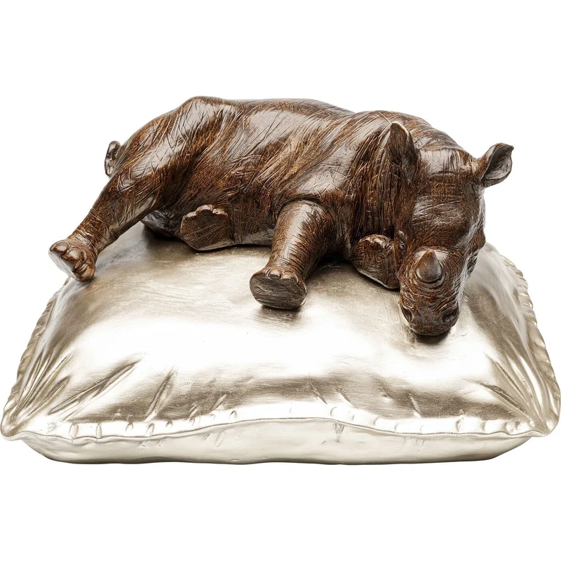 Kare Design Decorative Figurine Sleeping Rhino, Grey/Gold, Rhino, Hand-Painted, Unique, Decorative Object for Living Room, Shelves, Animal Design, Bedroom Decoration, 21 x 37 x 32 cm (H x W x D)