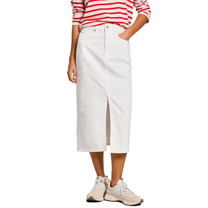 Pepe Jeans Women's MIDI Skirt HW, White (Denim-TC0), S - Image 1