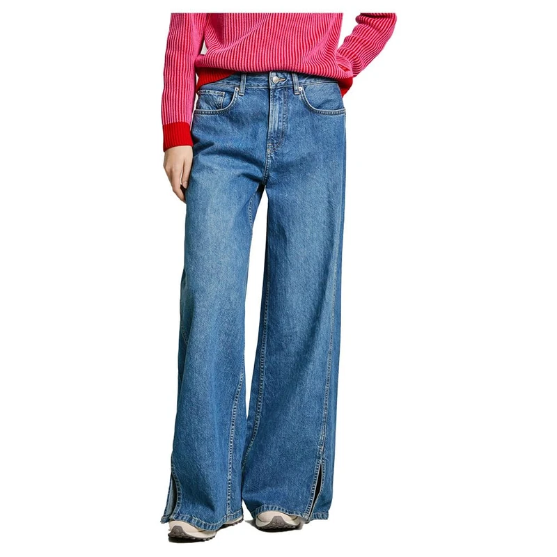 Pepe Jeans Women's WIDE LEG JEANS MW SLIT, Blue(DENIM), 27W x 30L