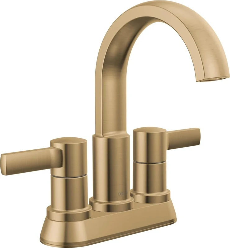 Delta Albion Centerset Bathroom Faucet, Gold Bathroom Faucet 2 Handles, Delta Bathroom Sink Faucet with Metal Drain System, 1.2 GPM Flow, Champagne Bronze