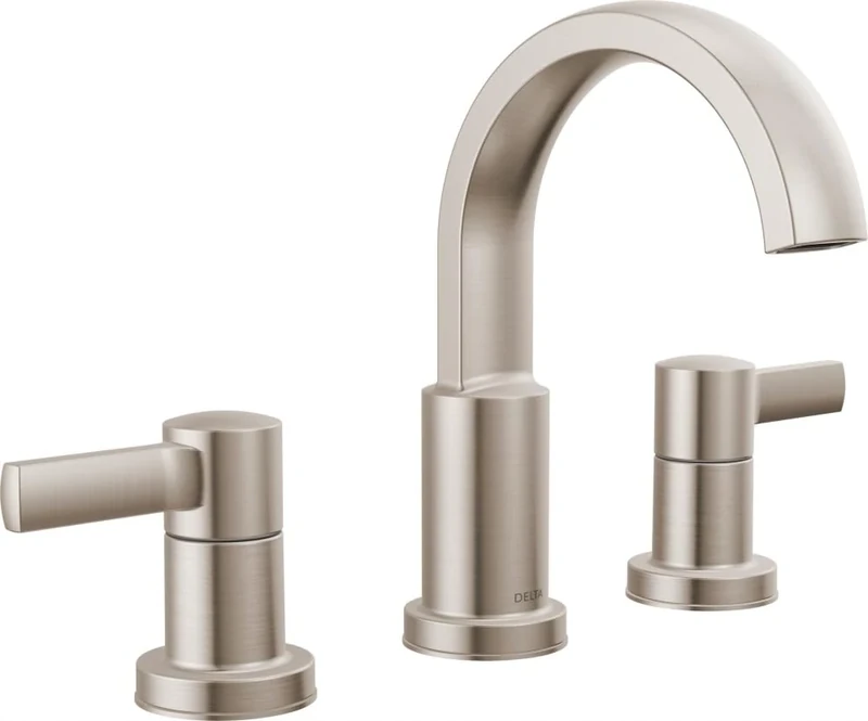Delta Albion 35855LF-SP 3 Hole Brushed Nickel Bathroom Faucet Bathroom Faucet Metal Push Pop Drain Mounted, SpotShield Brushed Nickel