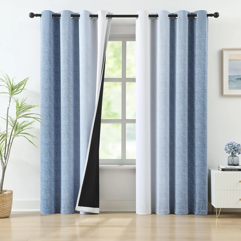 Blue Ombre Blackout Curtains 84 Inch Length Gradient Room Darkening Curtain Drapes for Living Room Bedroom Thermal Insulated Energy Saving Grommet 2 Window Panels, Pure White to Navy Blue, 52" W - Image 1
