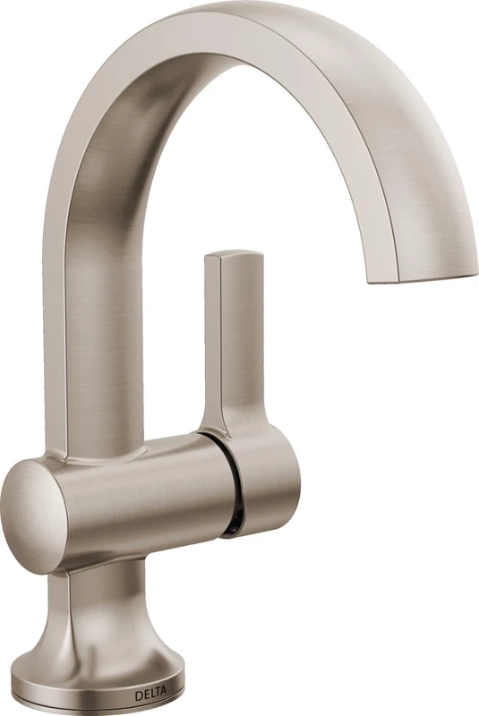 Delta Faucet Albion Single Hole Bathroom Faucet, Brushed Nickel Single Handle Bathroom Faucet, Bathroom Sink Faucet, Metal Push Pop-Up Drain Assembly, SpotShield Brushed Nickel 15855LF-SP