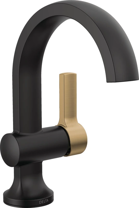 Delta Faucet Albion Single Hole Bathroom Faucet, Black/Gold Single Handle Bathroom Faucet, Bathroom Sink Faucet, Metal Push Pop-Up Drain Assembly, Matte Black/Champagne Bronze 15855LF-GZ