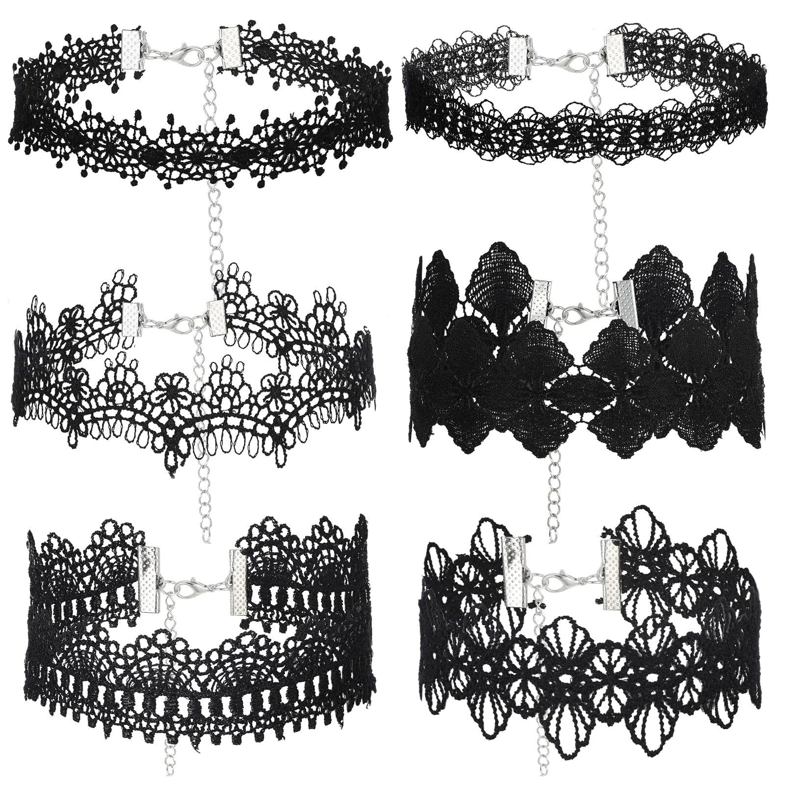 Andibro 6Pcs Black Choker Necklace, Tattoo Choker Necklace Black Choker Set 2000s Goth Lace Choker Set Old School Punk Necklace for Masquerade Halloween Parties