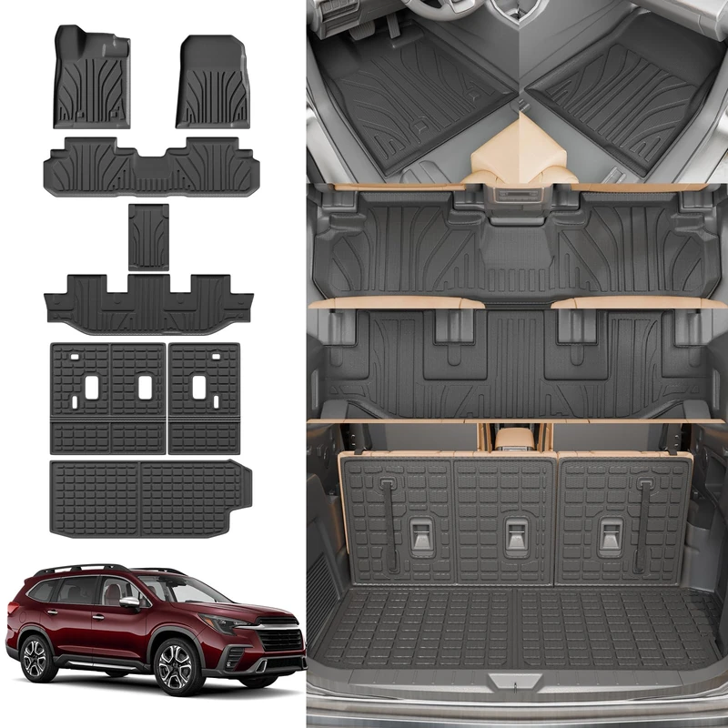 Thinzyou Floor Mats Compatible with 2019-2024 Subaru Ascent Cargo Mat TPE Back Seat Cover Protector 2023 Ascent Accessories (Fit 7&8 Seats, Trunk Mat+3rd Backrest Mats+Floor Mats)