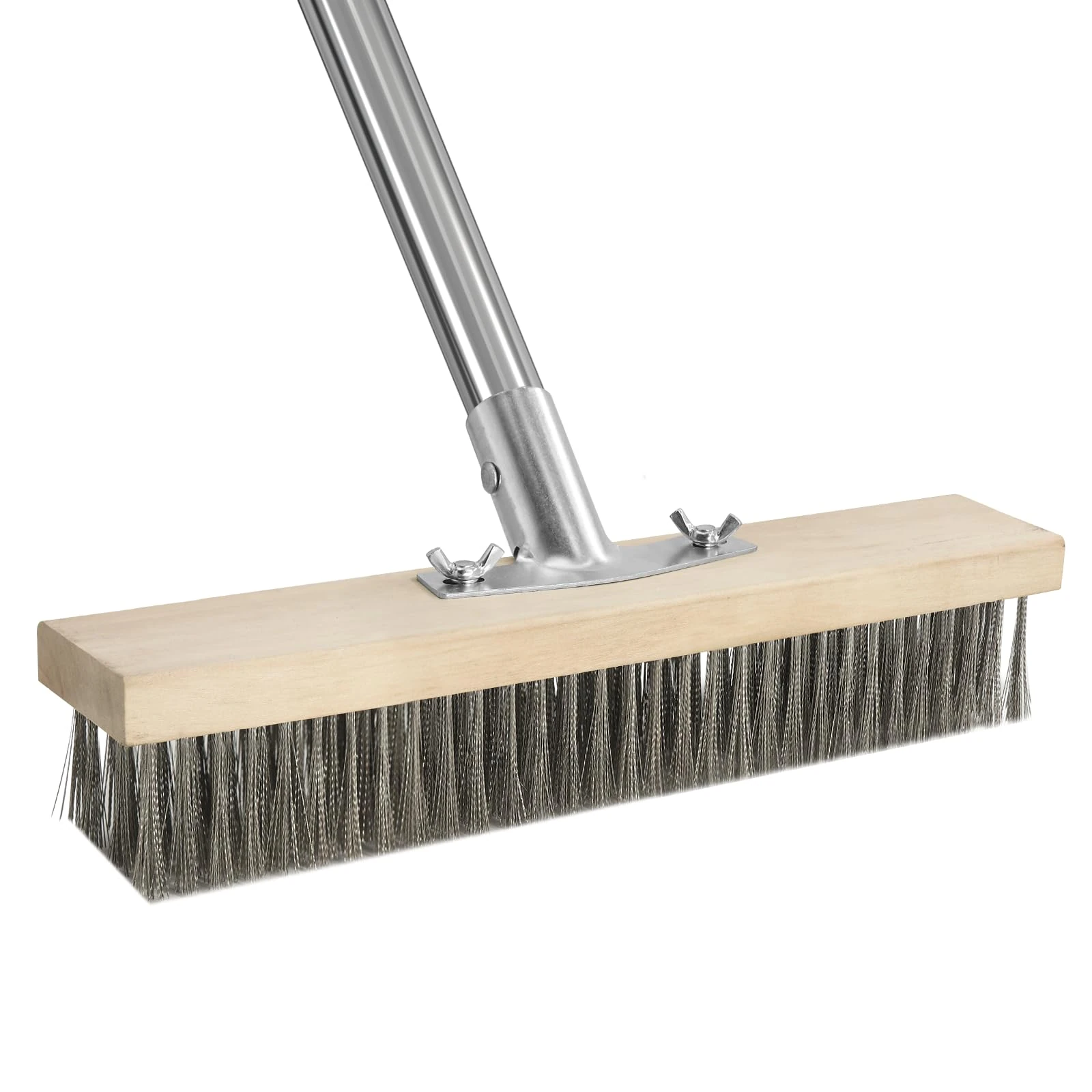 Newthinking Wire Broom Brush, Heavy Duty Wire Broom with Long Handle, Stiff Metal Bristle Moss Cleaning Brush for Outdoor Patio Deck