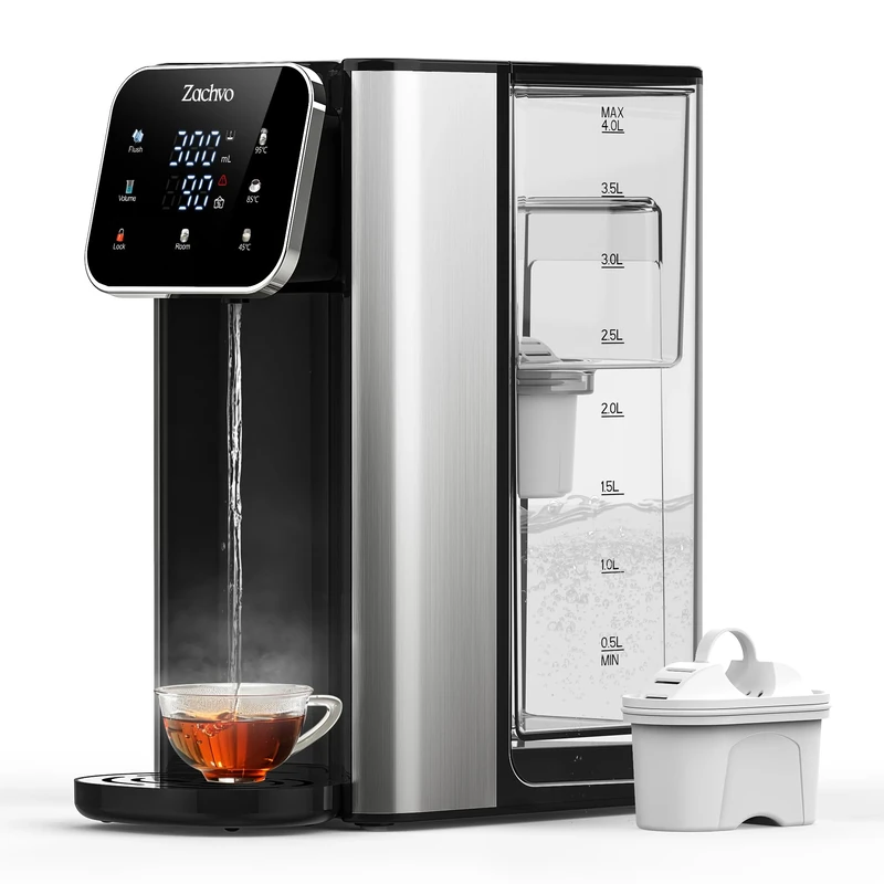 ZACHVO Hot Water Dispenser UR05 with Filter, 2200W Fast Heating, 4 Temperature Settings, 4L Removable Tank, 3 Water Volume Options, Compact & Energy Efficient, Ideal for Kitchen, Office & Home