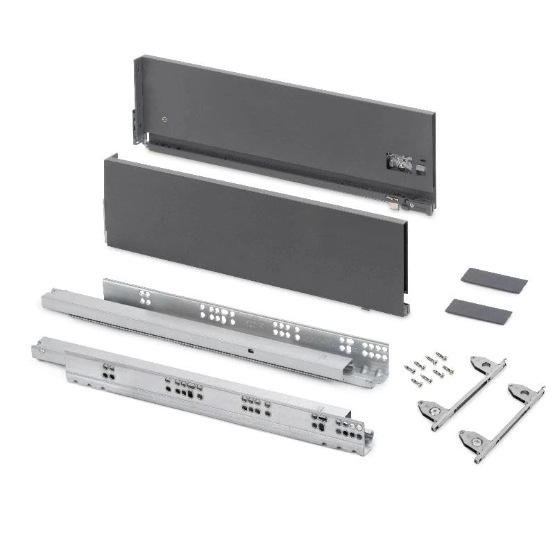 Emuca - Drawer kit for Kitchen or Bath with 3D Regulation, Height 178mm (7,01 inch), Depth 500mm (19,7 inch), 60Kg (132 lb), Soft Close, Boards not Included, Steel, Anthracite Grey