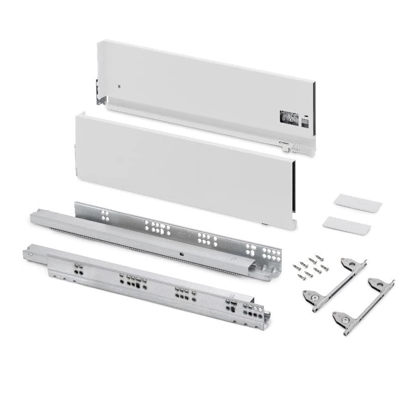 Emuca - Drawer kit for Kitchen or Bath with 3D Regulation, Height 178mm (7,01 inch), Depth 500mm (19,7 inch), 60Kg (132 lb), Soft Close, Boards not Included, Steel, White