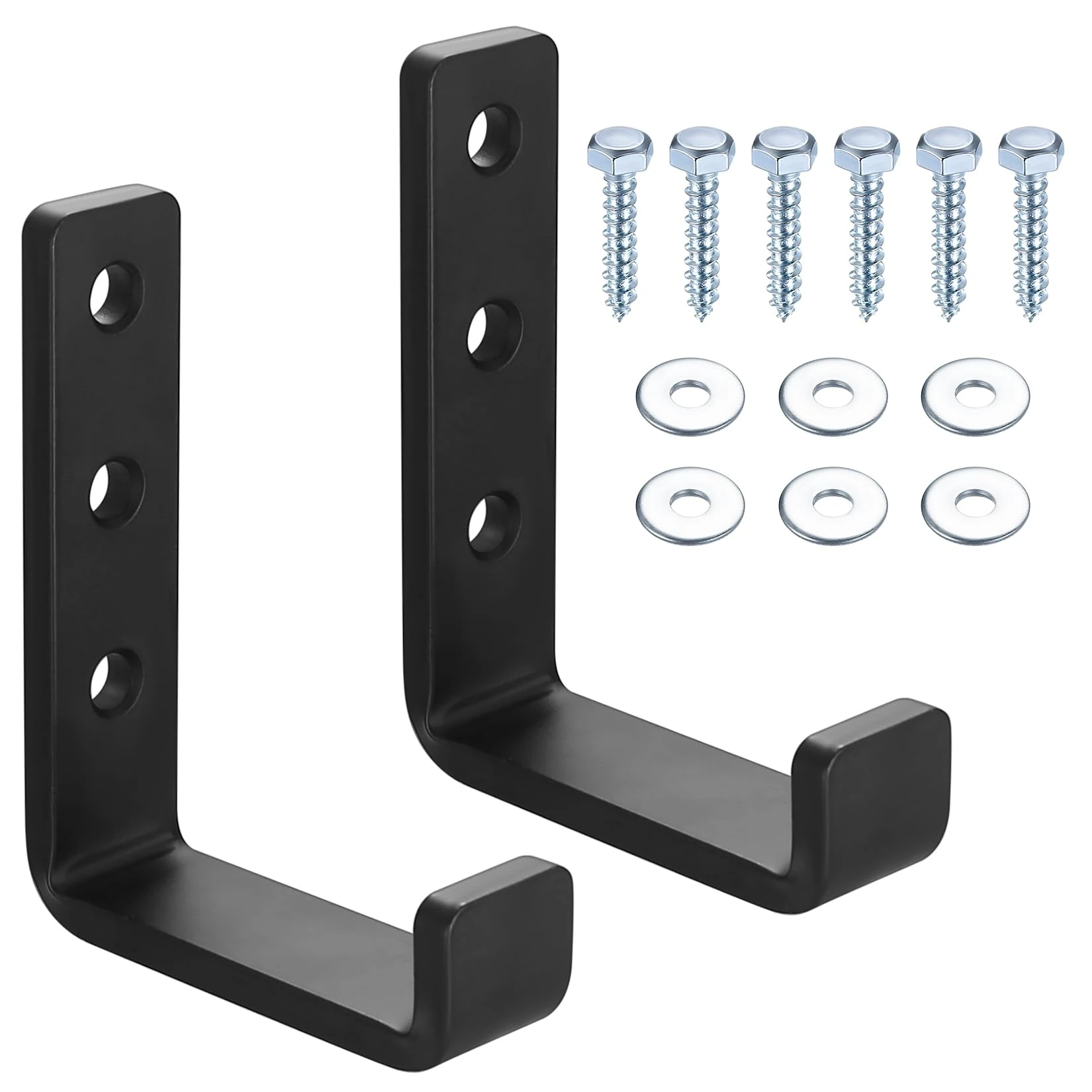 Qeapug 2 Pcs Heavy Duty Wall Hooks, J Shape, Carbon Steel, Black, 70kg Capacity Each, Garage, Tools, Modern, Minimalist