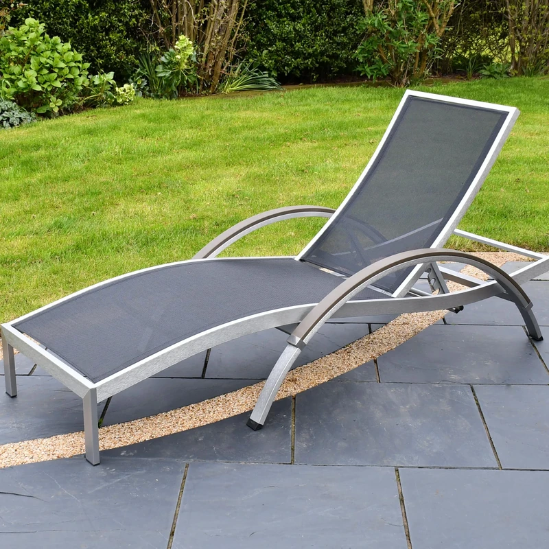 SAC Deluxe Brushed Aluminium Sun Lounger, Modern Wave Design, Outdoor Garden Sunlounger, Durable and Luxurious Sunbed