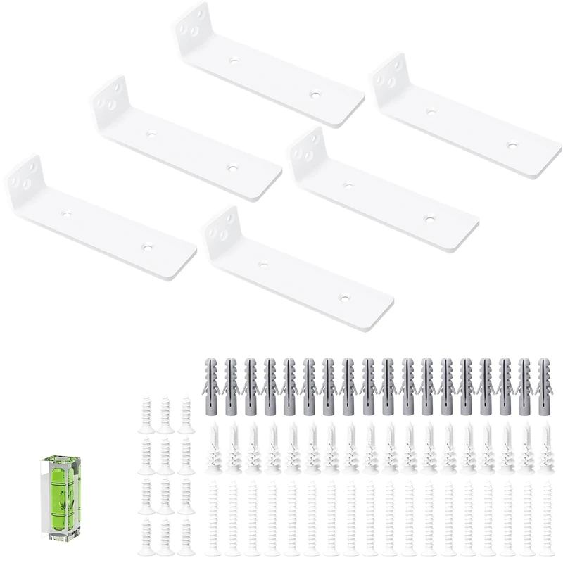 Heavy Duty Shelf Brackets 15cm, 5mm Thick, 6 Pack Floating Hidden Brackets, Rustic Industrial With Modern Iron Finish - White