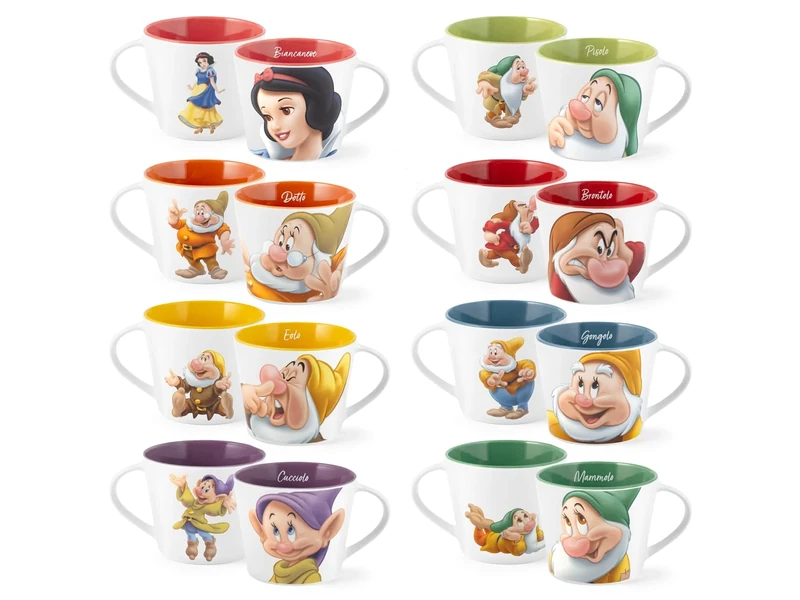 Home - Seven Dwarfs Set of 12 Jumbo Breakfast Cups Seven Dwarfs POP 420cc Assorted Characters New Bone China Dishwasher Safe Microwave Safe