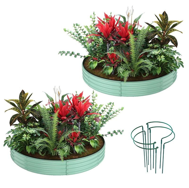 Galvanized Metal Planter Round Raised Garden Bed Kit for Gardening Outdoor，3x3x1ft 2 Planter Grow Garden Box Raised Flower Bed，Round Galvanized Planter Outdoor Large Metal Fire Pit Ring Green