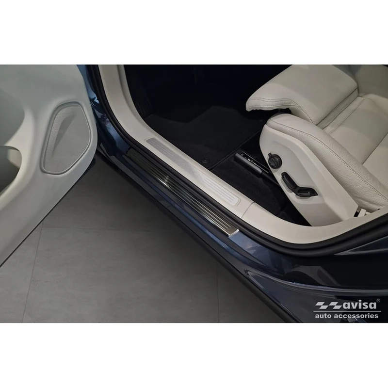 Avisa Black Inox door sill protectors compatible with Volvo XC60 II 2017-2021 & FL 2021- incl. R-Design- - 'Lines' - 4-pieces - Image 1