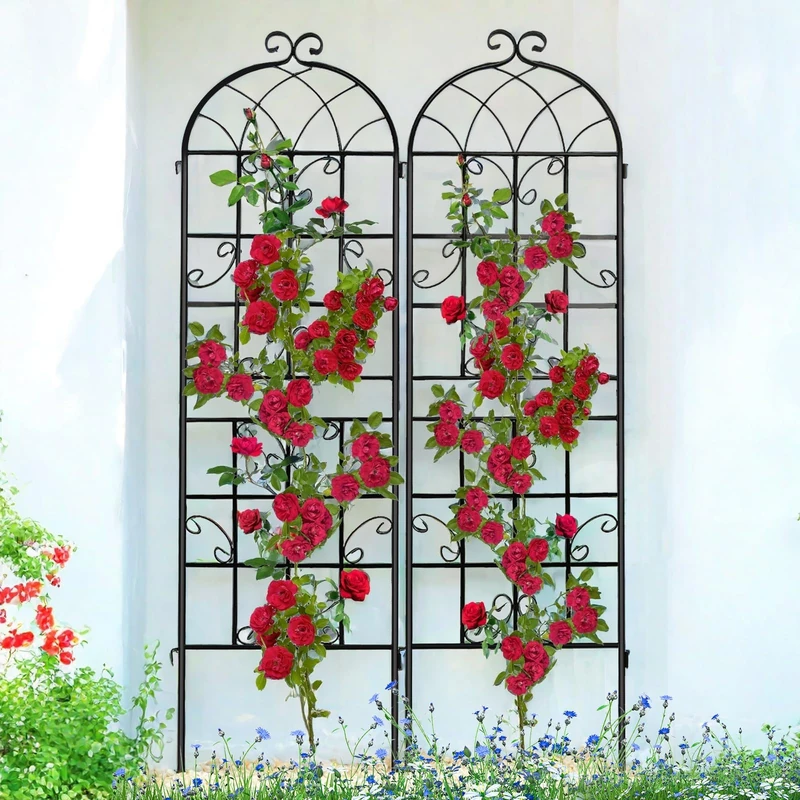 Metal Garden Trellis for Climbing Plants, 71 x 19.7 inches, 2 Pack, Black, Rustproof, Easy Assembly