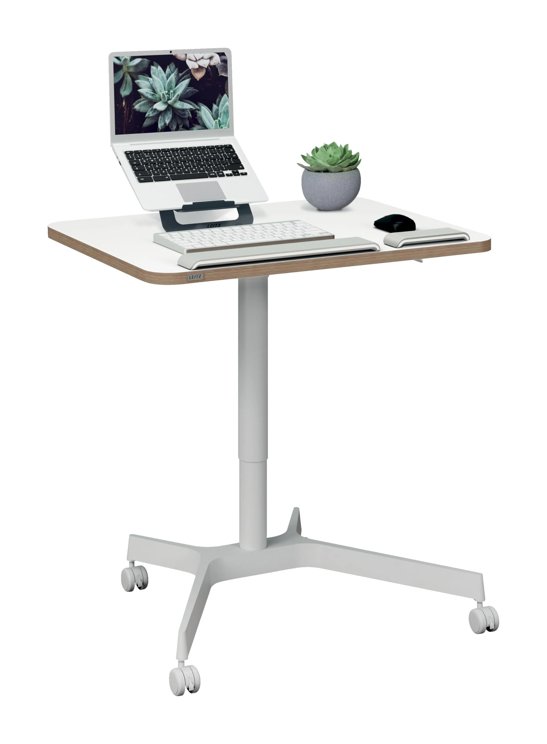 Leitz Ergo Small Sit Stand Desk with Pneumatic Height Adjustment, Ergonomic Standing Desk, Holds Up to 20kg, Movable Desk with Castor Wheels, 80cm x 60cm, Ergo Range, White, 65360001