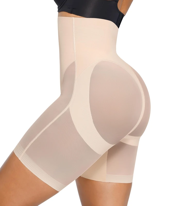 SHAPELLX Shapewear Tummy Control High Waist Shaping Butt Lifting Shorts Seamless Girdle Womens Body Shaper Panties, Beige, XL