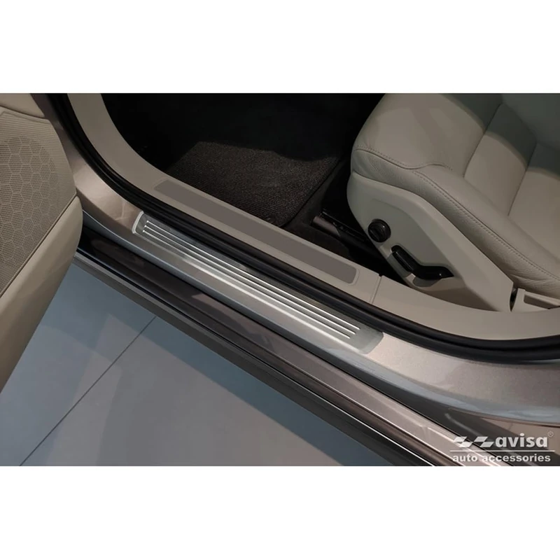 Avisa Inox door sill protectors compatible with Volvo V90 & V90 Cross Country 2016- - 'Lines' - 4-pieces