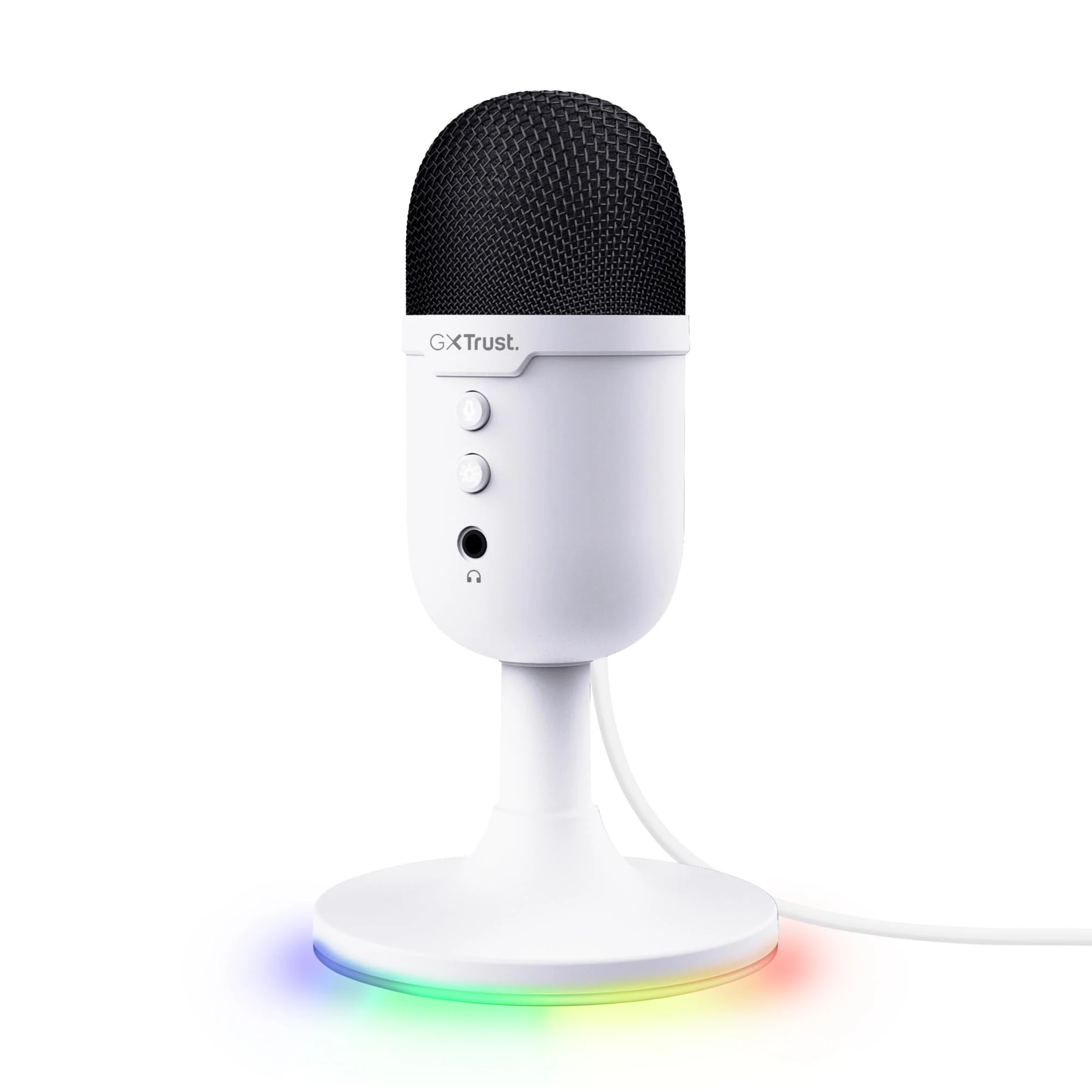 Trust Gaming GXT 236W Yami USB Condenser Streaming Microphone for Podcast, Twitch, Discord, ASMR, Youtube, Playstation 5, Gaming Mic with Cardioid Recording Pattern, Mute Button, RGB Light - White