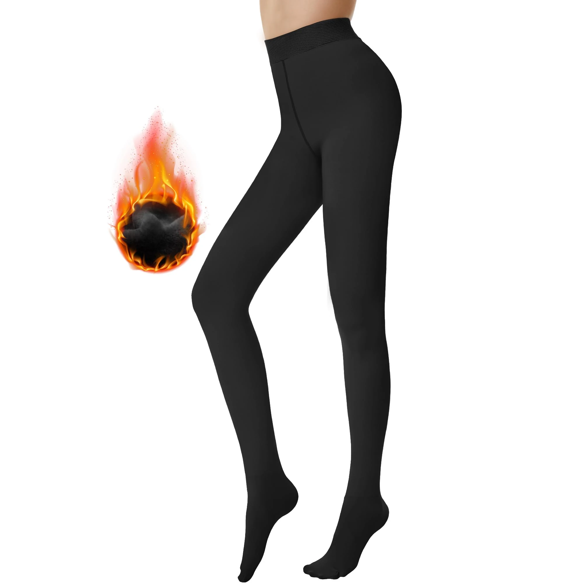 AMIYOYO Fleece Lined Tights for Women Fake Translucent Pantyhose High Waisted Thermal Leggings Ladies Stretch Sheer Thick Winter Warm Stocking